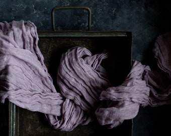 Delicate muslin linen table runner in dusk rose 20x59", Pink linen table cover, Ethereal soft linen table runner