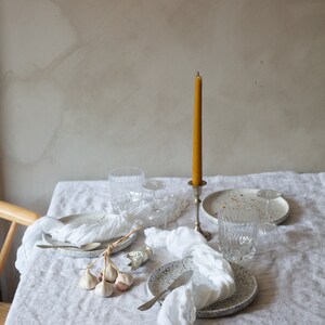 Ethereal linen tablecloth in azure blue, Delicate flowy muslin table linen various colors Perfect White