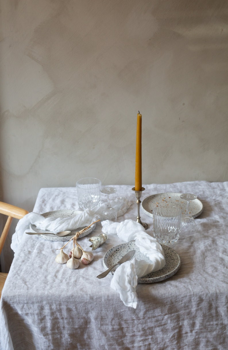 Ethereal linen tablecloth in azure blue, Delicate flowy muslin table linen various colors Perfect White