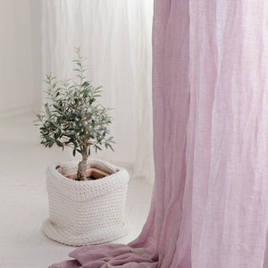 Pure linen curtains, 59x118, European textured linen drapery, Canopy over the bed, Linen curtain panel, Light and transparent drapes Dusk rose