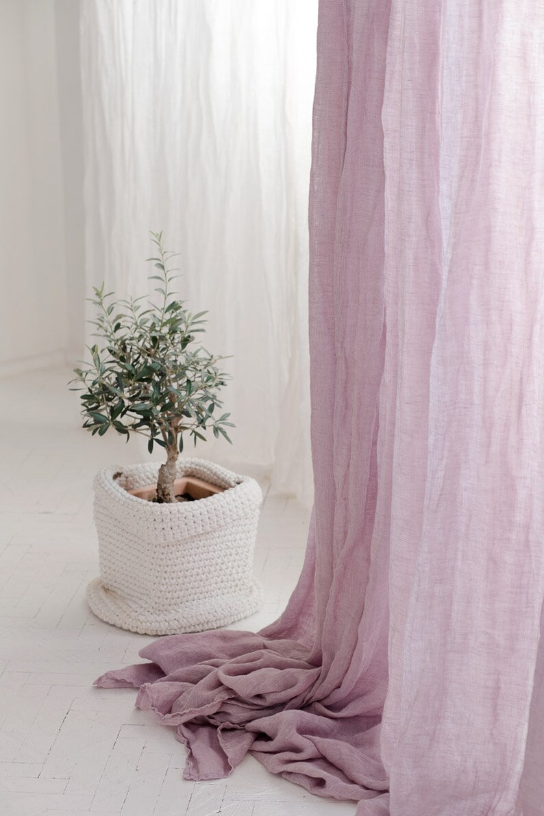 Pure linen curtains, 59x118, European textured linen drapery, Canopy over the bed, Linen curtain panel, Light and transparent drapes Dusk rose