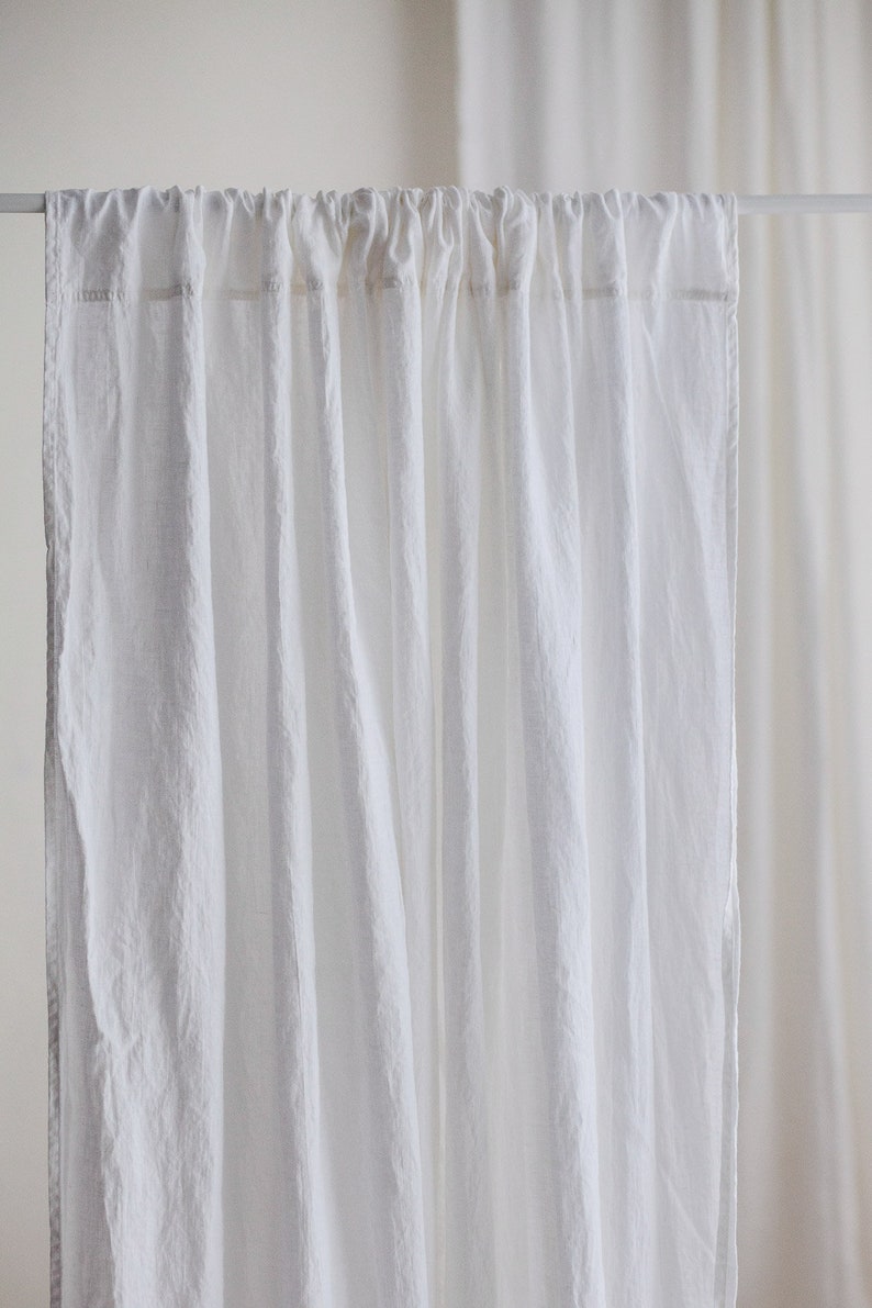 White linen curtain panel 55x110 White stonewashed | Etsy