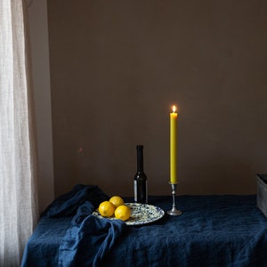 Ethereal linen tablecloth in azure blue, Delicate flowy muslin table linen various colors Navy Blue