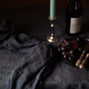 Ethereal linen tablecloth in azure blue, Delicate flowy muslin table linen various colors Graphite