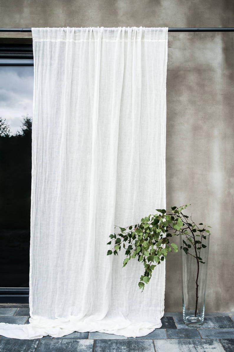 Pure linen curtains, 59x118, European textured linen drapery, Canopy over the bed, Linen curtain panel, Light and transparent drapes Ivory (off white)