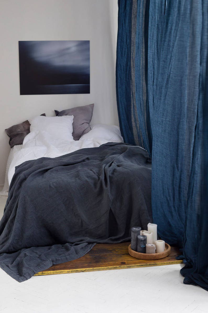 Charcoal Gray Linen Bedspread 90x95 Dark Gray Bed Cover Quilt In Graphite Decorative Bed Throw Stonewashed Linen Coverlet Blankets Throws Home Living
