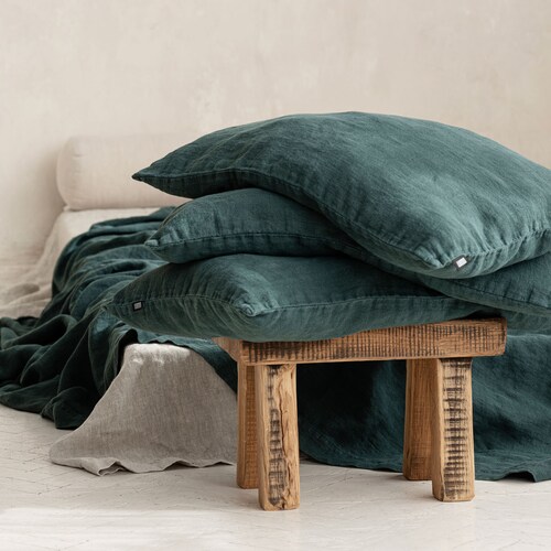 Emerald Green Linen Cushion Cover Dark Green Pillowcase Made Etsy