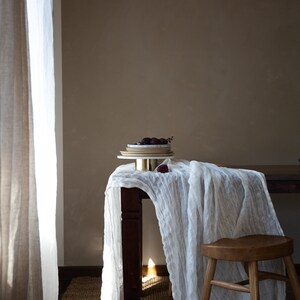 Ethereal linen tablecloth in azure blue, Delicate flowy muslin table linen various colors Ivory (off white)