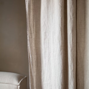 Stone washed linen curtain panel, Soft scrunched linen curtains, Natural linen drapes, Oatmeal washed curtains image 2