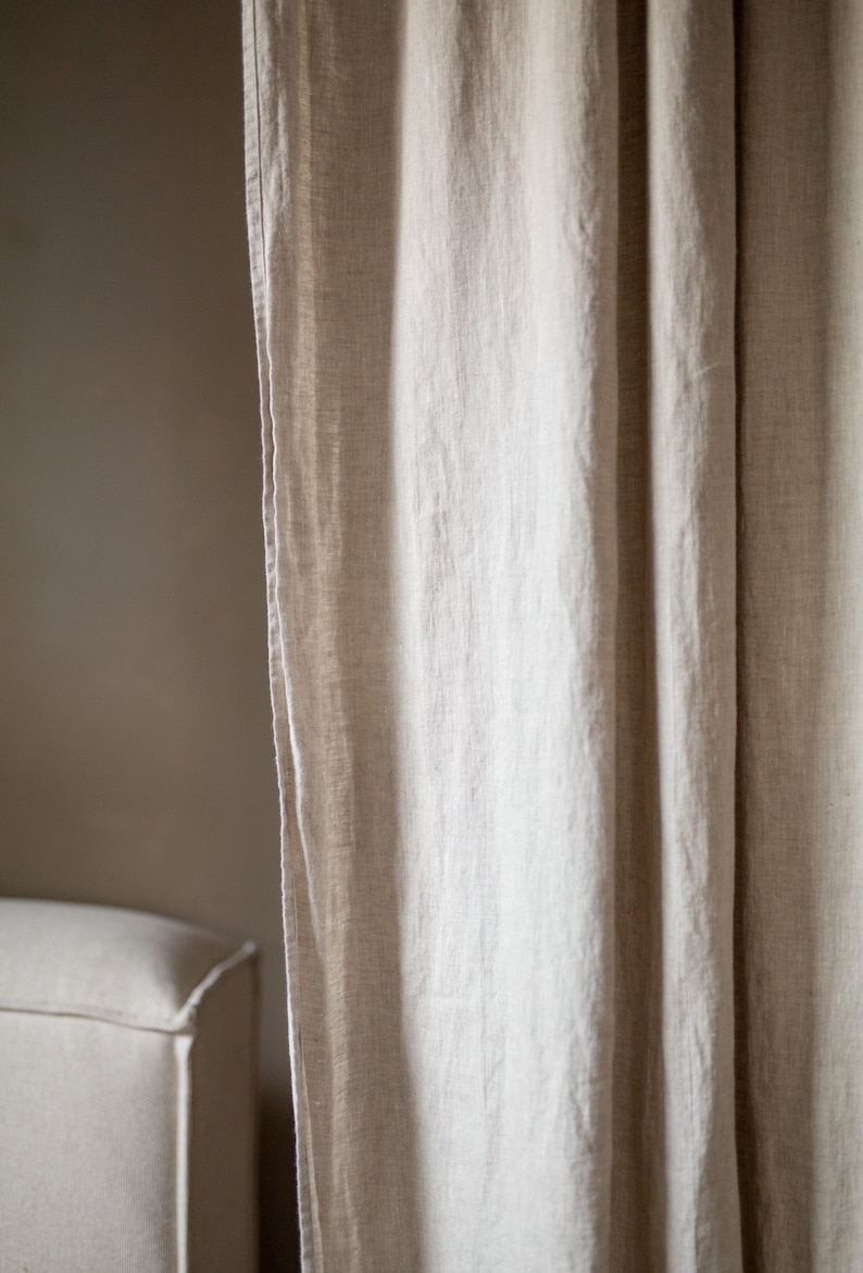 Stone washed linen curtain panel, Soft scrunched linen curtains, Natural linen drapes, Oatmeal washed curtains image 2