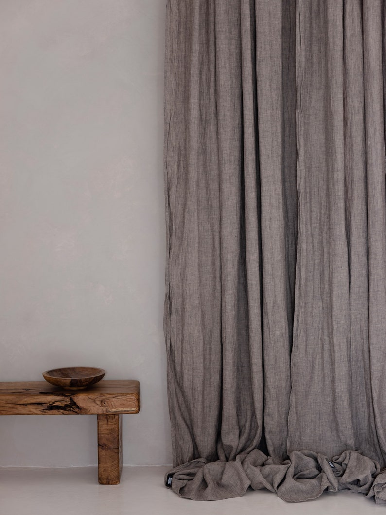 Stone washed linen curtain panel, Soft scrunched linen curtains, Natural linen drapes, Oatmeal washed curtains TAUPE