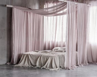 Linen Canopy Scarf for a Luxurious Bedroom Retreat, Romantic Translucent Linen Canopy for Your Bed,Dreamy European Linen Muslin Canopy Drape