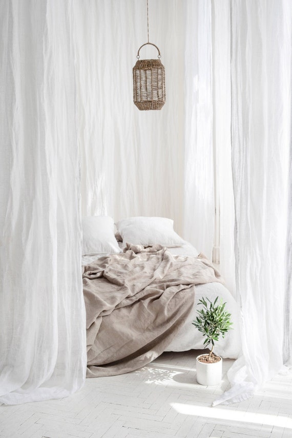 zeerobee Cortinas de lino blanco para sala de estar/dormitorio, cortinas de  lino de 84 pulgadas de largo, 2 paneles de cortinas de lino neutro de