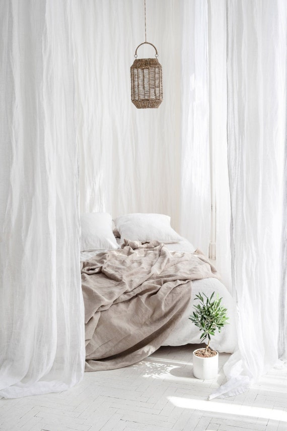 Perfect White Linen Curtains Sheer Curtain Drop Canopy Over Etsy