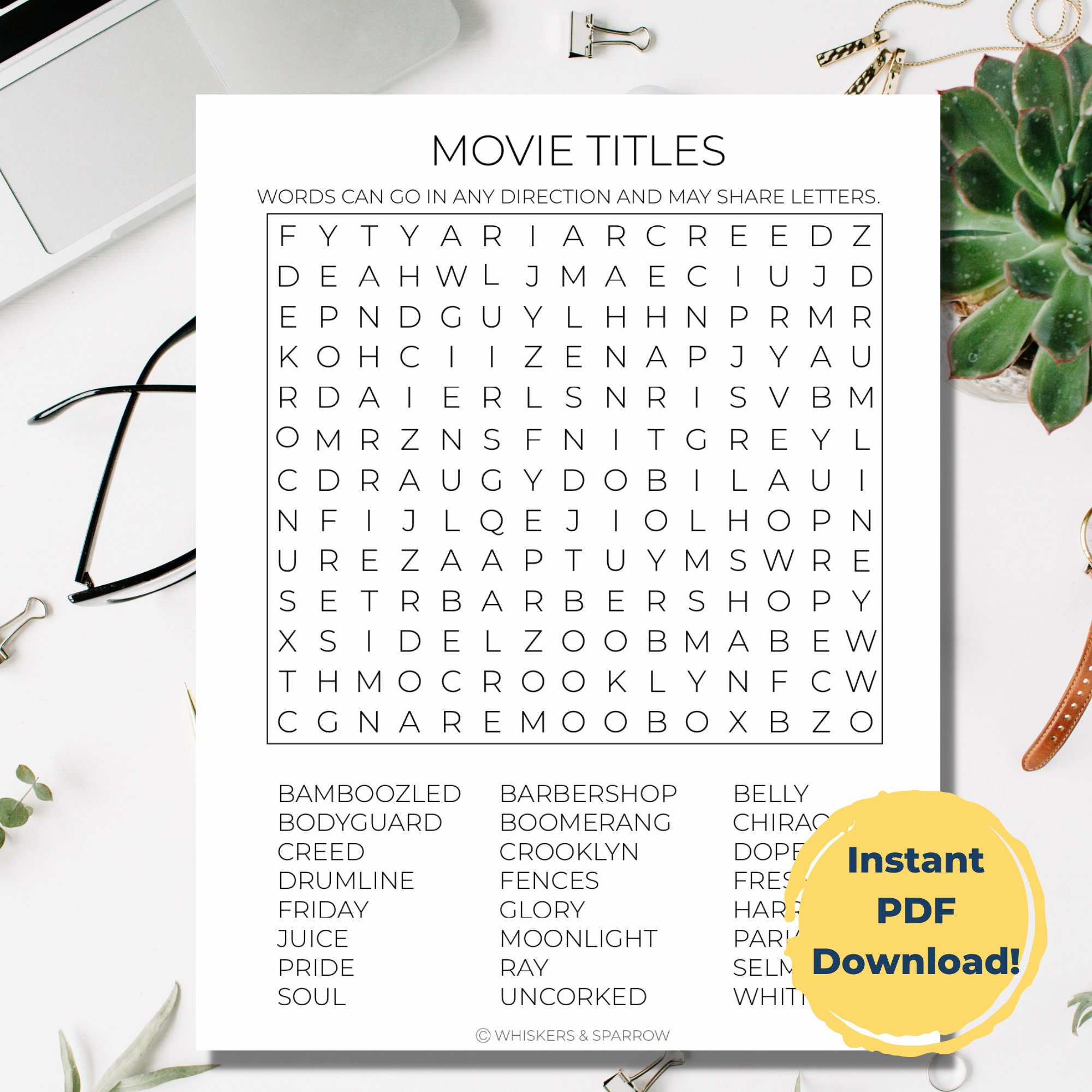 Movie Titles Large Print Word Search African American Etsy Singapore