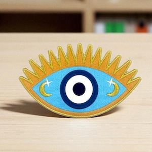 Beschermende oog geborduurde patch - Boho Chic strijkbare boze oog badge - Verschillende maten (8 cm tot 21 cm) - 3 kleuren