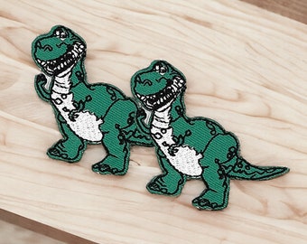 2 patchs dinosaures, écussons thermocollants T-Rex, idée cadeau enfants pour customisation de vêtements et accessoires, 6,5 cm