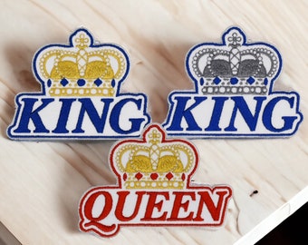 Koninklijke kroon geborduurde patch "King" & "Queen" - embleem voor kledingaanpassing, Made in France, eco-verantwoordelijke patch