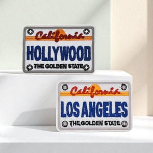 Patch brodé thermocollant Los Angeles ou Hollywood, style plaque USA. Écusson California rétro 7 cm