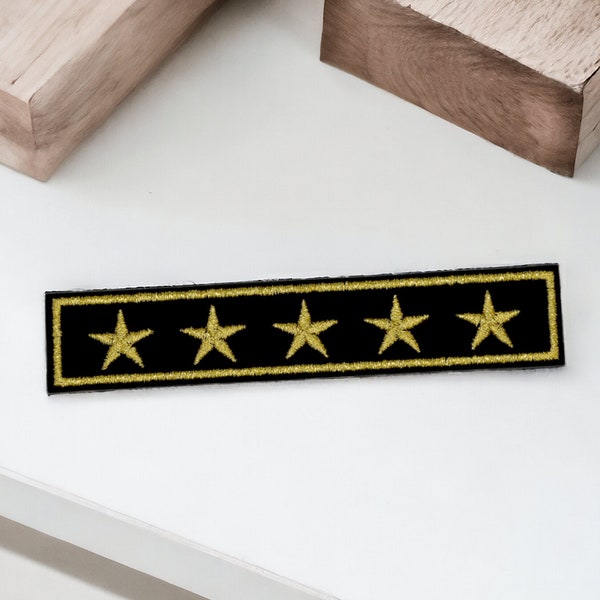 Patch armée 5 étoiles grade de général, écusson thermocollant bannière militaire pour customiser vêtements et accessoires 12,5 cm