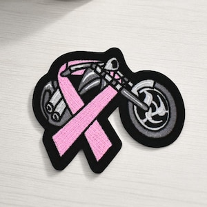 Toppa da motociclista con nastro rosa ricamato – Distintivo da motociclista Pink October termoadesivo 8,7 x 7 cm