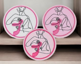 Ruban rose, patch brodé contre le cancer du sein, écusson thermocollant femme avec rubanr, octobre rose 7,5cm