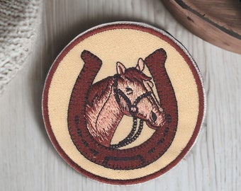 Horseshoe embroidered patch, horse riding iron-on patch, customization of clothing and accessories, gift idea