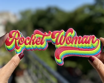 Patch Rocket Woman, écusson thermocollant groovy pour veste, hippie vibes 23 cm ou 12 cm