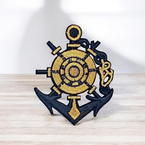 Patch brodé ancre marine dorée – Écusson thermocollant blason chic