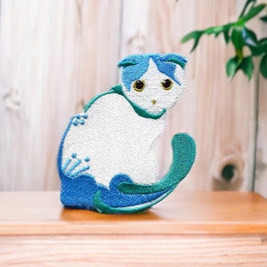 Chat bleu brodé, adorable patch pour les amoureux des chats, écusson thermocollant !7,5 cm