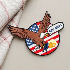 Gestickter Patch Adler USA – Thermokleber 12 cm – GET OUT – Karikatur