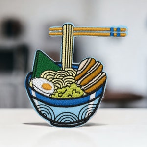 Noodle bowl embroidered patch, ramen iron-on patch, noodle soup, gift idea for young and old