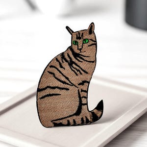Parche bordado de gato marrón - Bonita insignia termoadhesiva - 8,3 cm