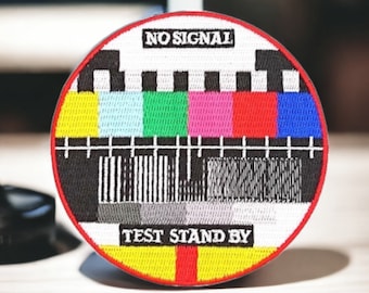 Patch tv retro, pas signal tv veuillez patienter, mire tv écusson brodé thermocollant, signal tv modèle de test pas d'écran télé, 7,5 cm