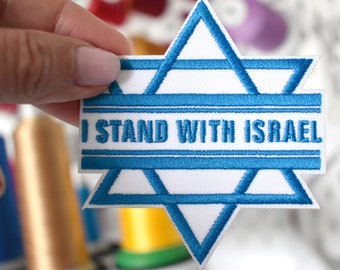 Geborduurde patch solidariteit met Israël, Davidster opstrijkbare patch, 6,2 cm