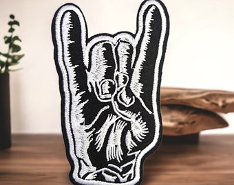 Patch main corne du diable, musique hard rock, heavy metal, écusson brodé thermocollant pour customisation