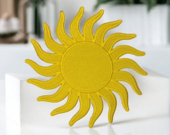 Yellow sun, "summer vibes" embroidered patch, iron-on badge 3 sizes