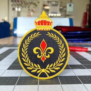 Embroidered Royal Crest Iron-On Patch - Fleur-de-lis, Golden Crown - Classy Uniform Badge for Jacket, Cap or Bag