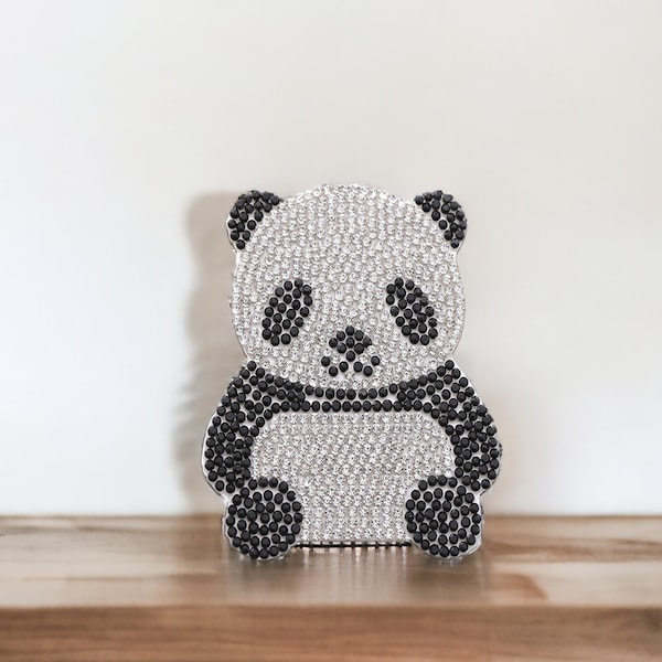 Rhinestone panda patch, iron-on jewel badge for customizing clothing and accessories, children's gift idea 7 cm