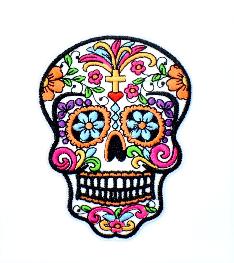 day of the dead patch skull applique for customization Deathhead patch calavera thermostick coat 10 cm