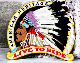 Indian chief patch, live to ride biker, motorfiets opstrijkbare patch, Indian chief, Native American erfgoed 9 cm