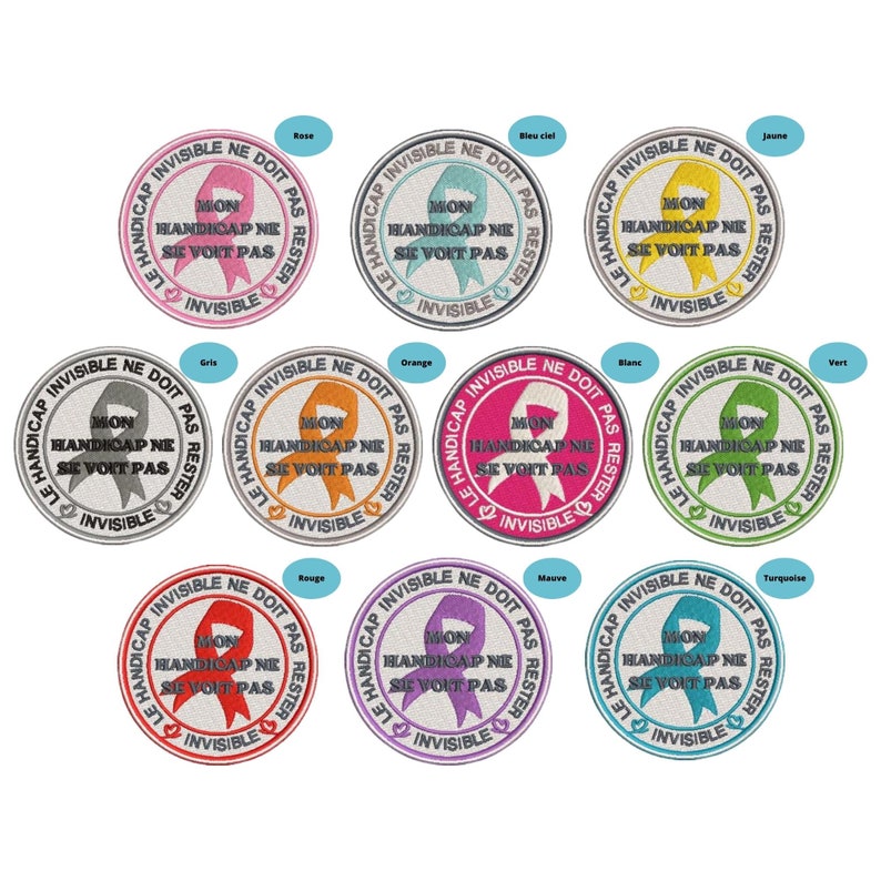 Patch brodé ruban handicap invisible, ruban sensibilisation, 10 couleurs au choix, ajoutez votre ruban image 5