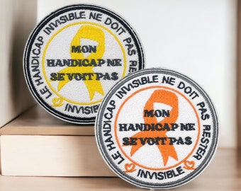 Patch brodé ruban handicap invisible, ruban sensibilisation, 10 couleurs au choix, ajoutez votre ruban