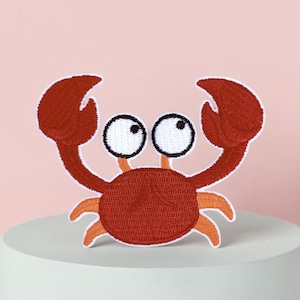 Divertente toppa ricamata termoadesiva a forma di granchio rosso, emblema di animale marino, 2 misure (6,5 o 7,5 cm) per personalizzare i tuoi outfit