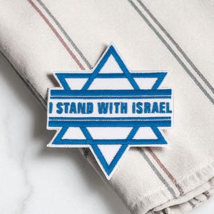 Geborduurd "Ik sta achter Israël" embleem - Opstrijkbaar embleem met Davidster, 8,5 cm