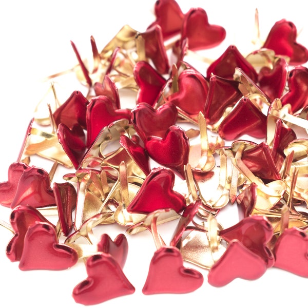 50/100 Attaches coeurs métalliques argent, bordeaux, rouge, Saint-valentin, scrapbooking, fabrication de cartes 12 mm