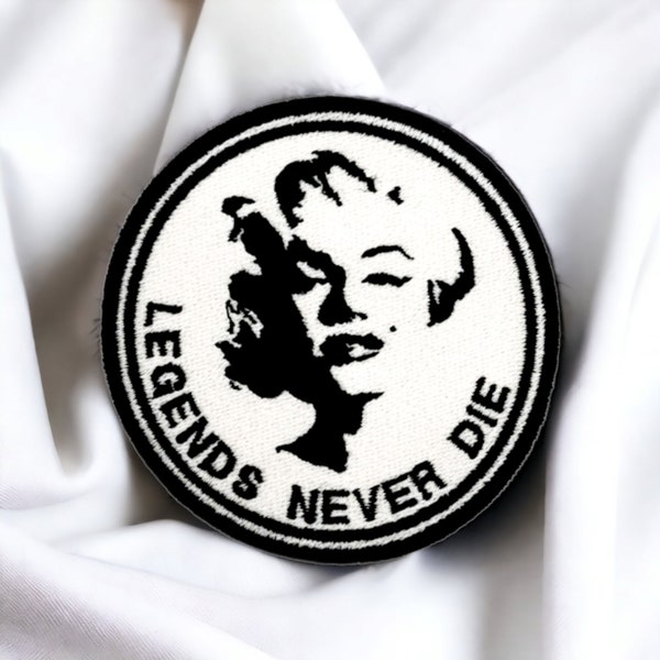 Patch brodé Marilyn Monroe, les légendes ne meurent jamais, icone du cinéma, écusson thermocollant, 7,5cm