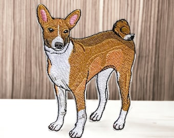 Basenji geborduurde patch, geborduurde basenji jachthond, opstrijkbare opstrijkbare patch om te naaien of strijken 10 cm