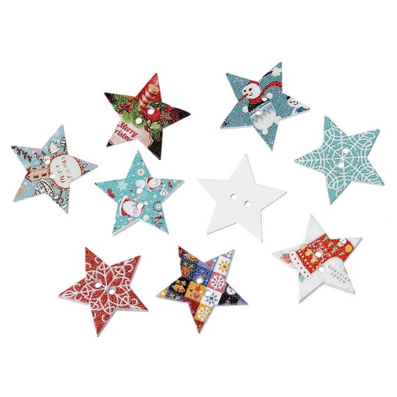 15 Christmas Star Buttons Star Buttons Christmas Decorative Etsy