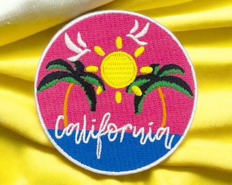 California patch, palmbomen, Summer Vibes California geborduurde patch, kledingaanpassing, 6,6 cm